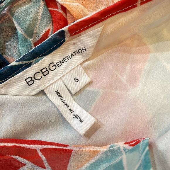 BCBG GENERATION lined ruffle detail multi color adjustable strap dress small - Picture 8 of 9